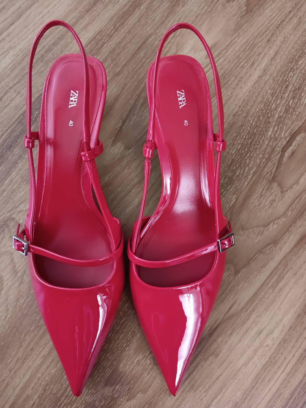 Zara Patent Red Pointed Slingback Heels